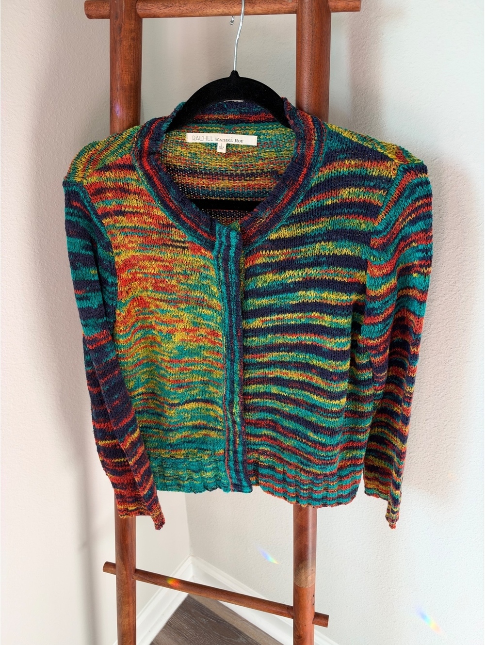 Rachel Roy Multicolor Striped Knit Cardigan Sweater, Size Large